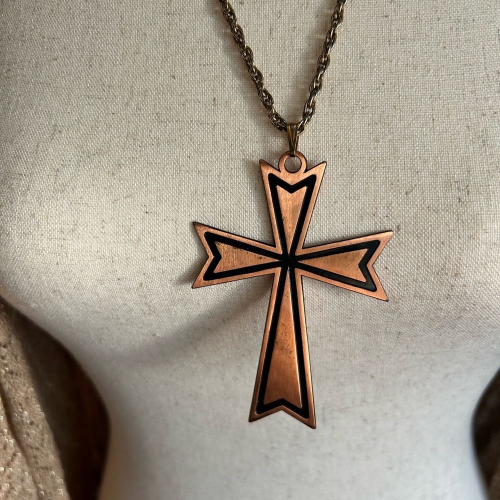 Vintage Copper Cross Pendant Necklace